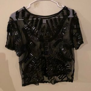 Bar III Black Mesh Beaded Top